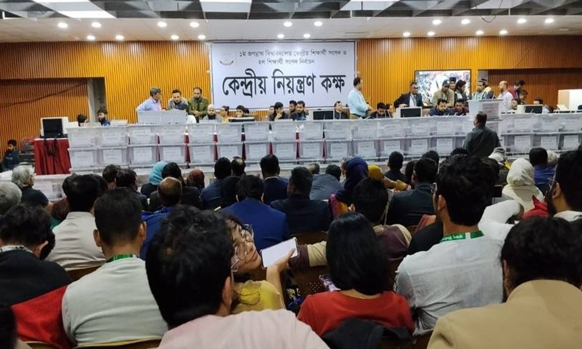 জগন্নাথ বিশ্ববিদ্যালয় কেন্দ্রীয় ছাত্র সংসদ-জকসু নির্বাচনের ভোট গণনা চলছে