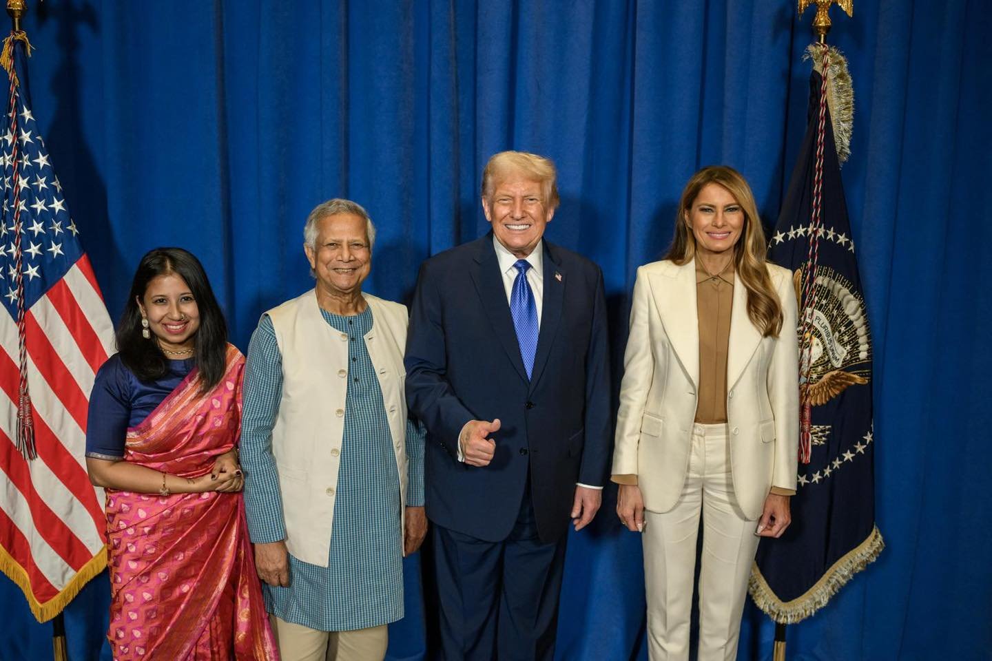 মার্কিন প্রেসিডেন্টের সংবর্ধনা অনুষ্ঠানে প্রধান উপদেষ্টা ও তাঁর কন্যার অংশগ্রহণ